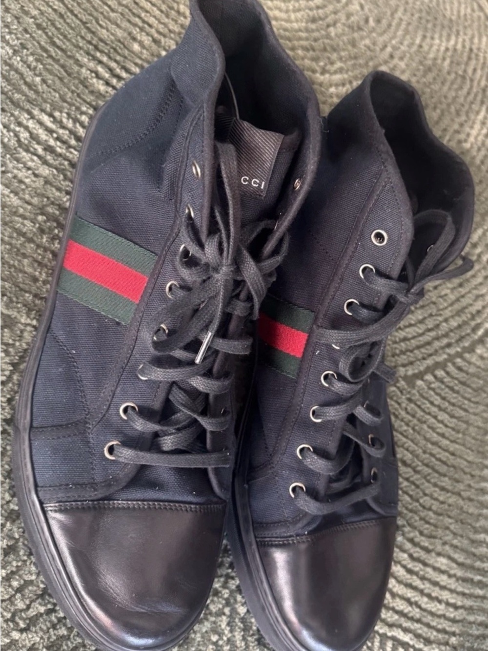 Gucci Black High-Top Sneakers with Red & Green Stripe